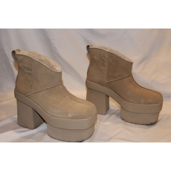 UGG NEW HEIGHTS PLATFORM MINI SUEDE‎ WOMEN'S BOOTS NIB MSD TAN - Picture 4 of 9